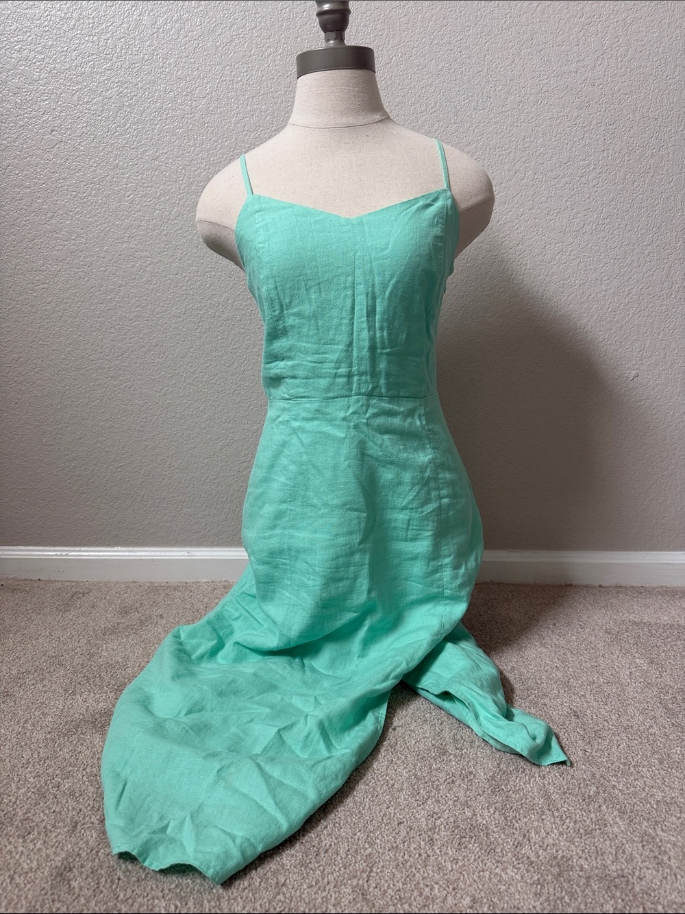 J. Crew Mint Green Linen Midi Dress with Spaghetti Straps